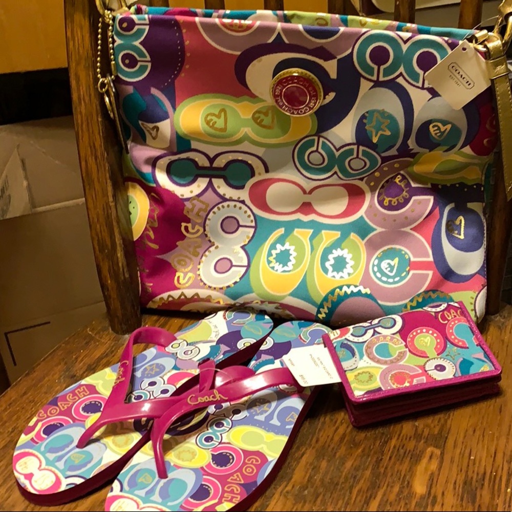 Coach tote flip flop and wallet set